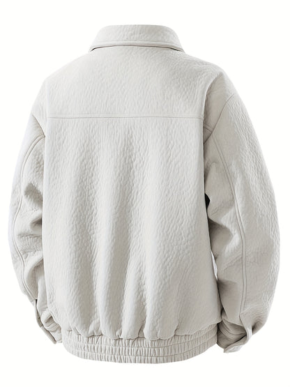 Men's Fleece Jacket with Full-Zip Closure & Fur Collar - Winter Warm Brown Coat