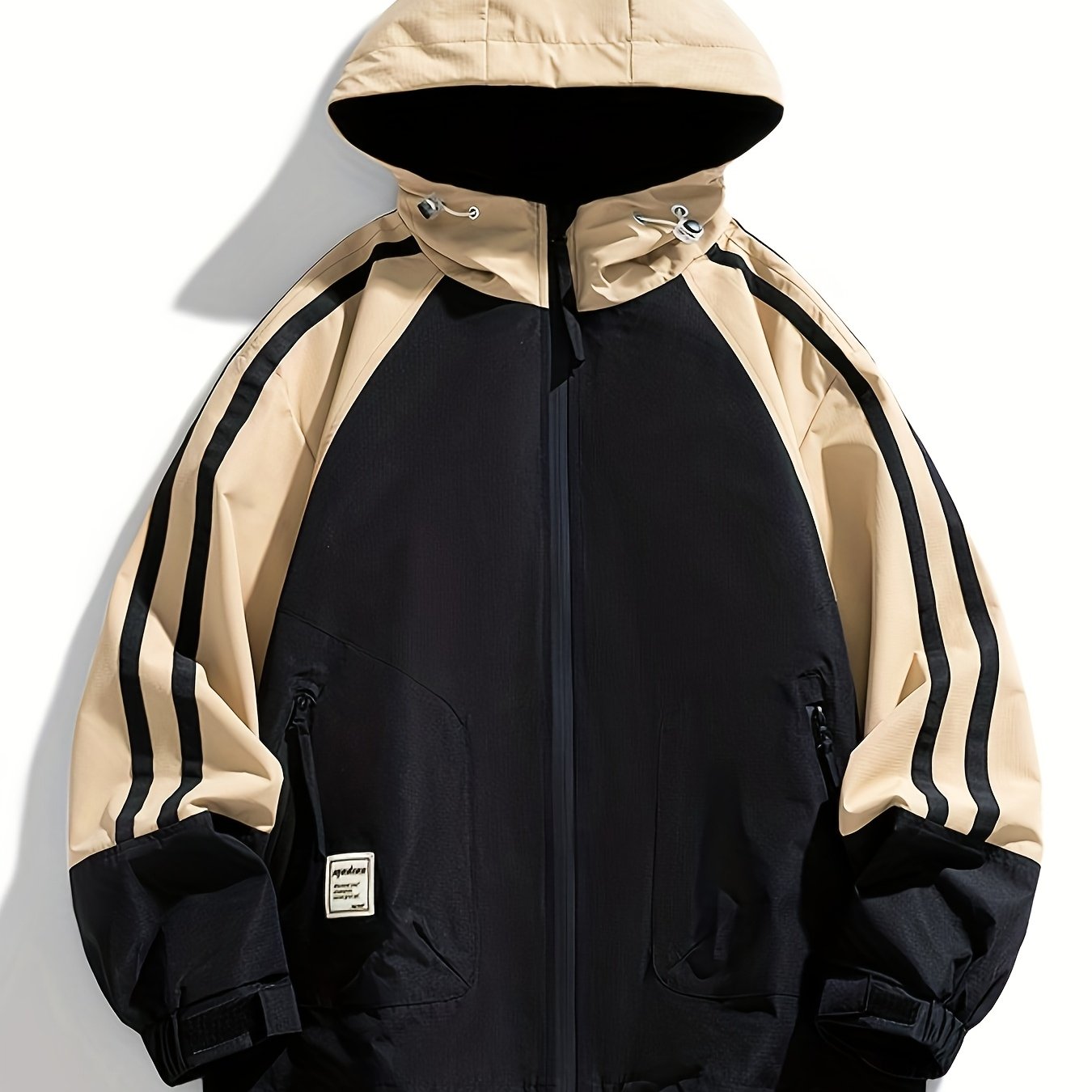 Polyester Hooded Jacket Polyester Men's Casual Hooded Jacket | Color-Block Design, Loose Fit