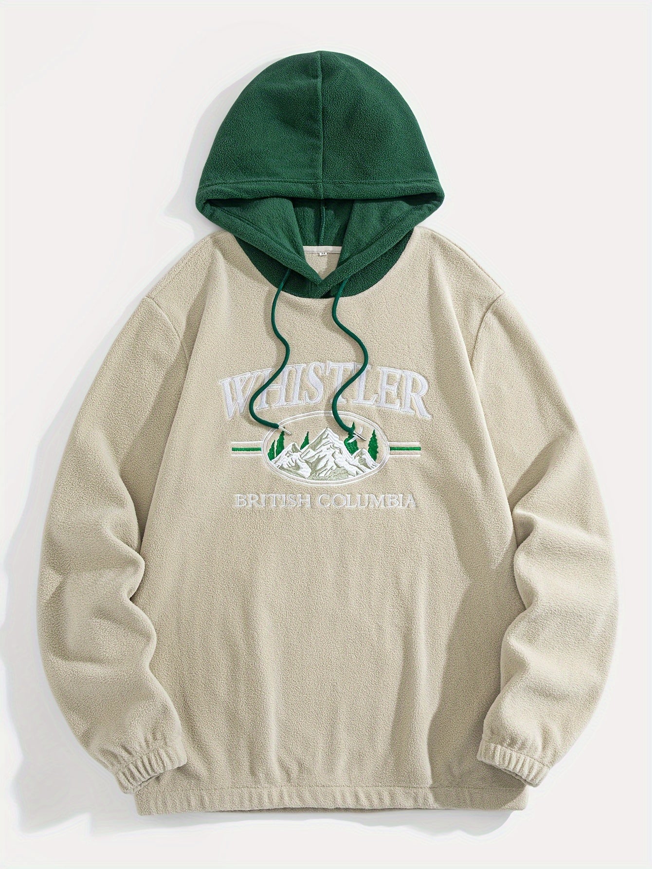 1pc Whistler British Columbia Embroidered Preppy Hoodie for Men - Thick Fleece
