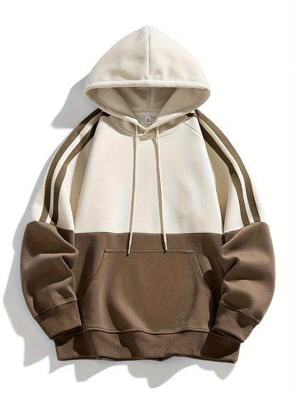 Men'S Casual Color Block Hoodie with Pockets - & Brown Two-Tone Design
