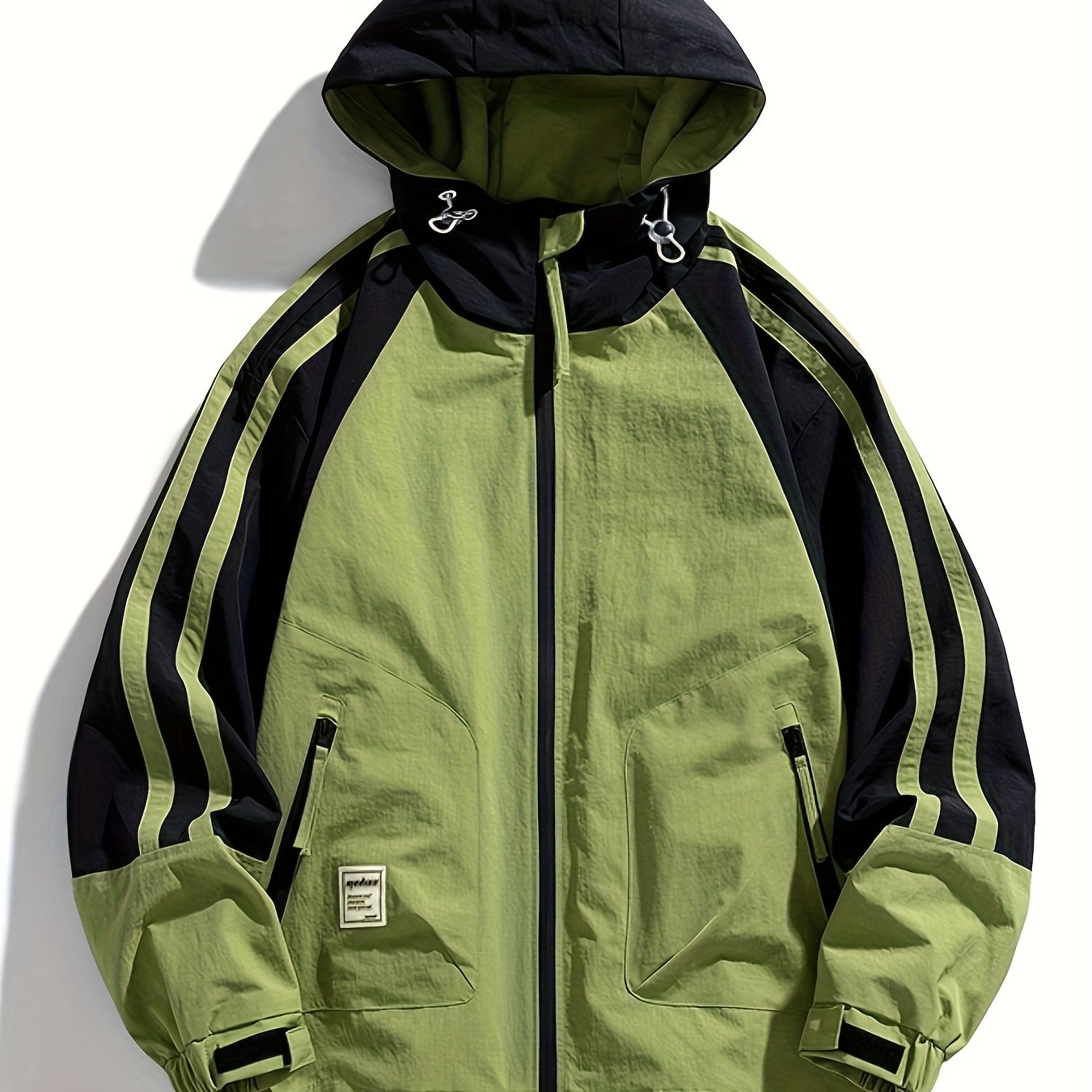 Polyester Hooded Jacket Polyester Men's Casual Hooded Jacket | Color-Block Design, Loose Fit